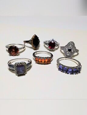 925 Silver 7 Ring Lot Various Stones Sz 9